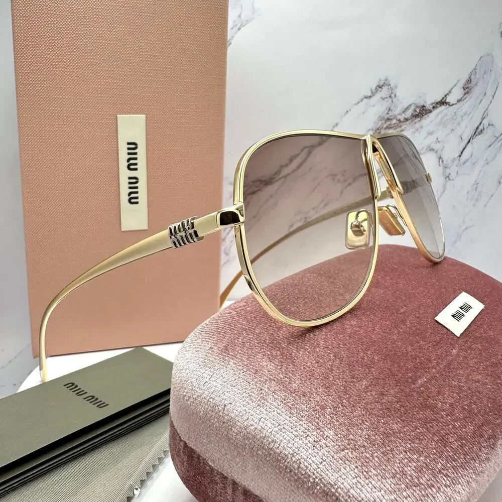 New MIU MIU Sunglasses MU A56S 5AK90L Gold Brown Gradient Metal Pilot Aviator - Picture 4 of 16